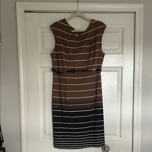 Chic Striped Midi Dress in Brown and Black